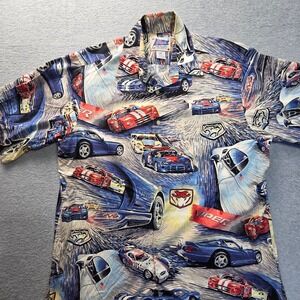 Reyn Spooner Dodge Viper Hawaiian Shirt Men's Medium Blue Racing Car Print